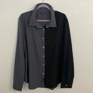 NWOT- Color block grey and black long sleeve button up-Size 2XL